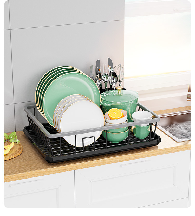 Kitchen storage rack single-layer draining dish rack household tableware storage draining basket iron dish rack_voghion.com