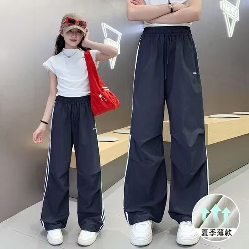 Girls' Summer 2025 New Children's Fashion Casual Pants for Big Kids - Thin Quick-Dry Work Pants - Long Pants Trendy