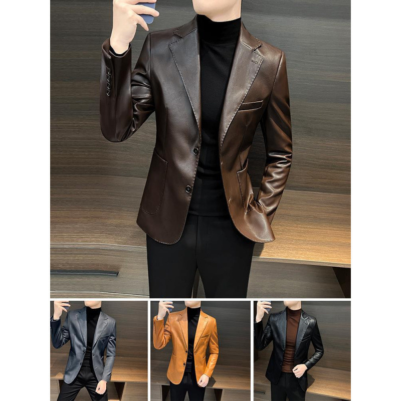 Leather Suit Jacket Men's Spring and Autumn New 2024 Explosions Yipi Handsome Leather Jacket Youth Men's Casual Suit Men's Leather Suit Jacket Men's Spring and Autumn New 2024 Explosions Yipi Handsome Leather Jacket Youth Men's Casual Suit Men's