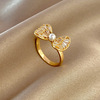 Retro brand ring from pearl, design small zirconium with bow, trend of season, on index finger