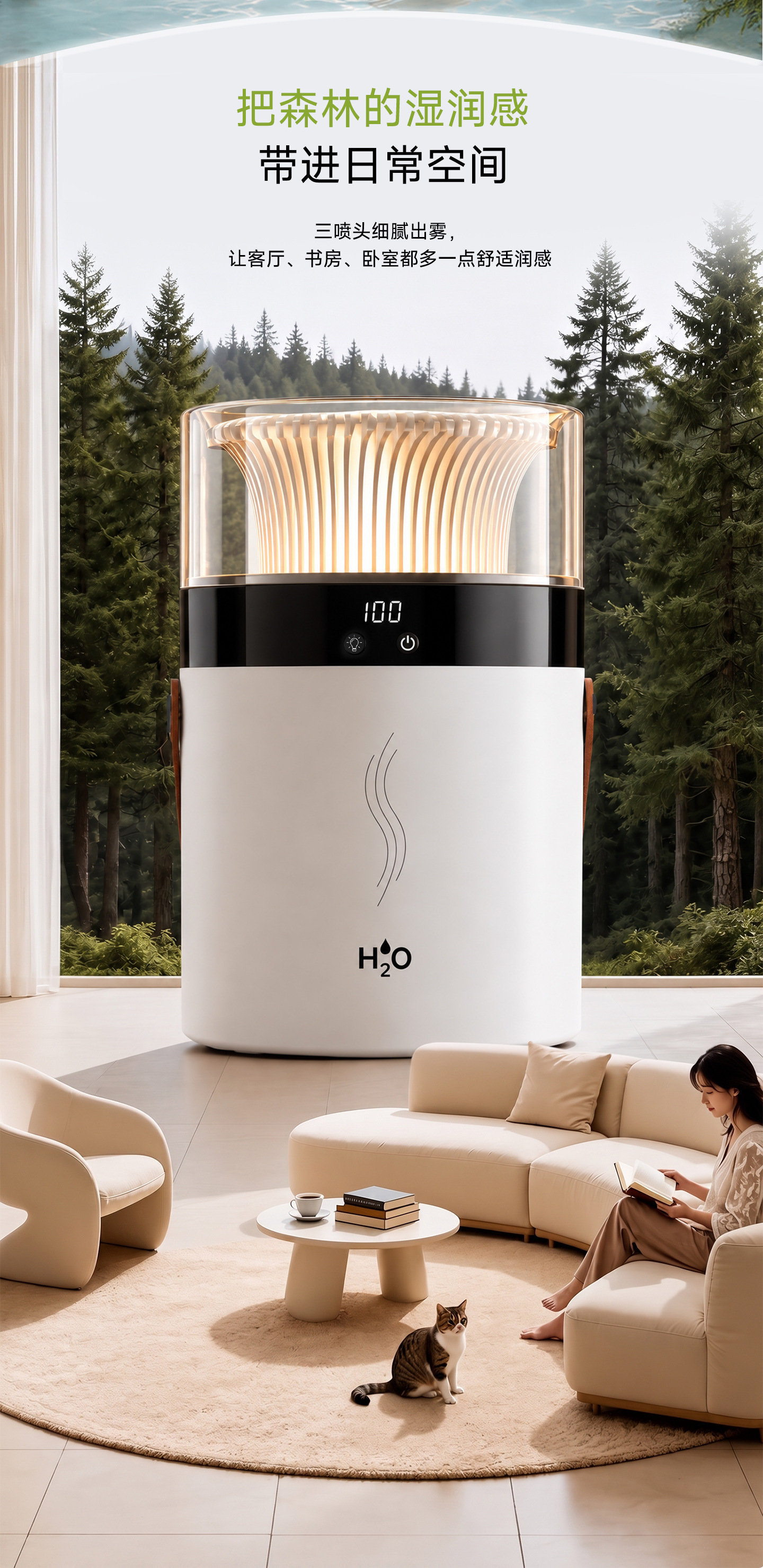 2025 New Humidifier Dual Spray Large Mist Volume Atmosphere Light Home Bedroom Dorm Stable Humidity Aromatherapy USB Humidifier