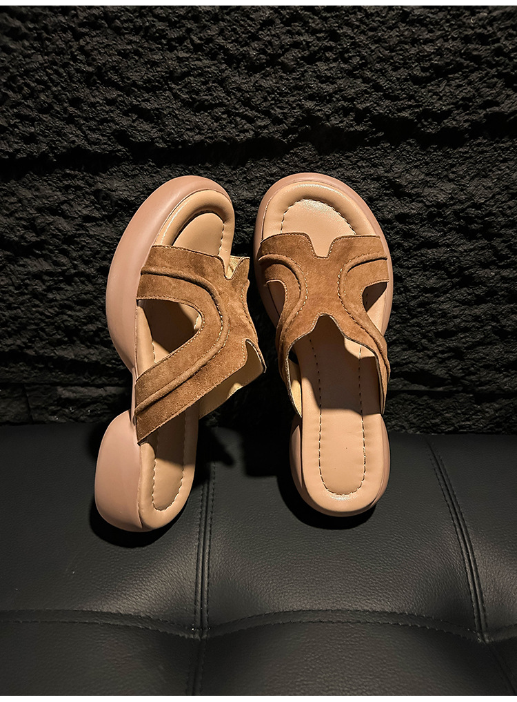 Dép sandal nữ xỏ ngón đế dày chống trượt mùa hè form H êm chân — xanh lam, nâu sẫm chi tiết 16