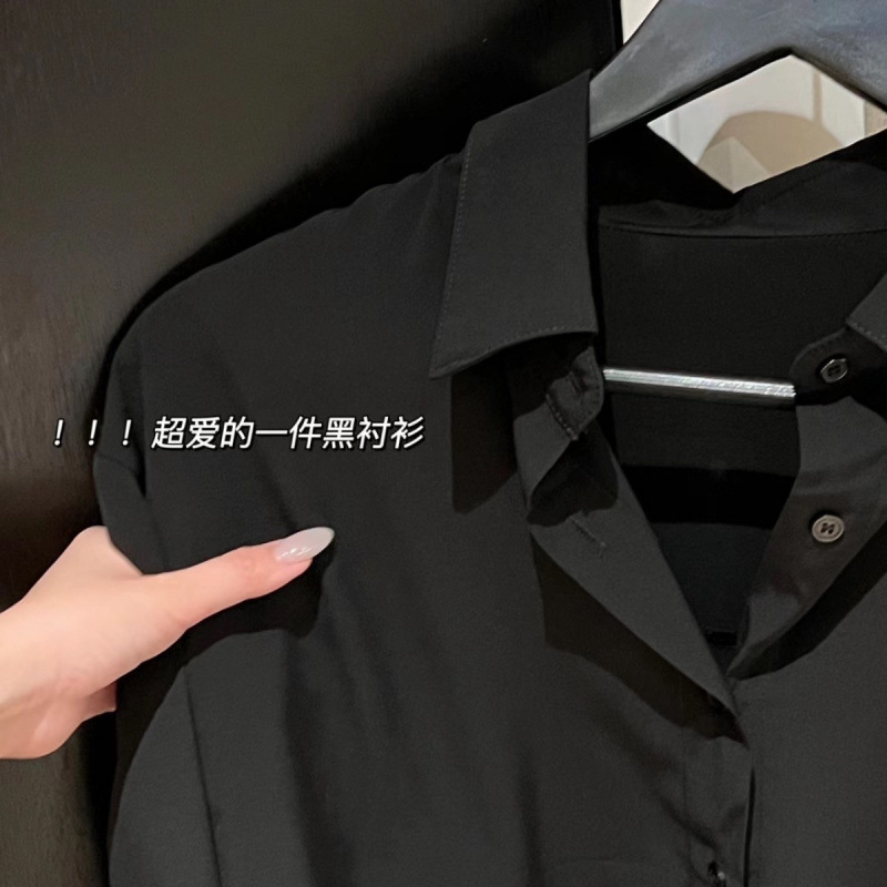 寬鬆設計感小眾黑色襯衫女復古港味慵懶疊穿上衣高級感港風白襯衣