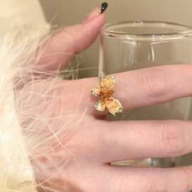 渐变色蝴蝶锆石戒指女轻奢甜美百搭指环气质高级感小众设计食指戒
