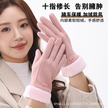 代发爆款手套女冬季保暖防寒骑车可触屏加绒加厚防滑耐磨毛绒手套