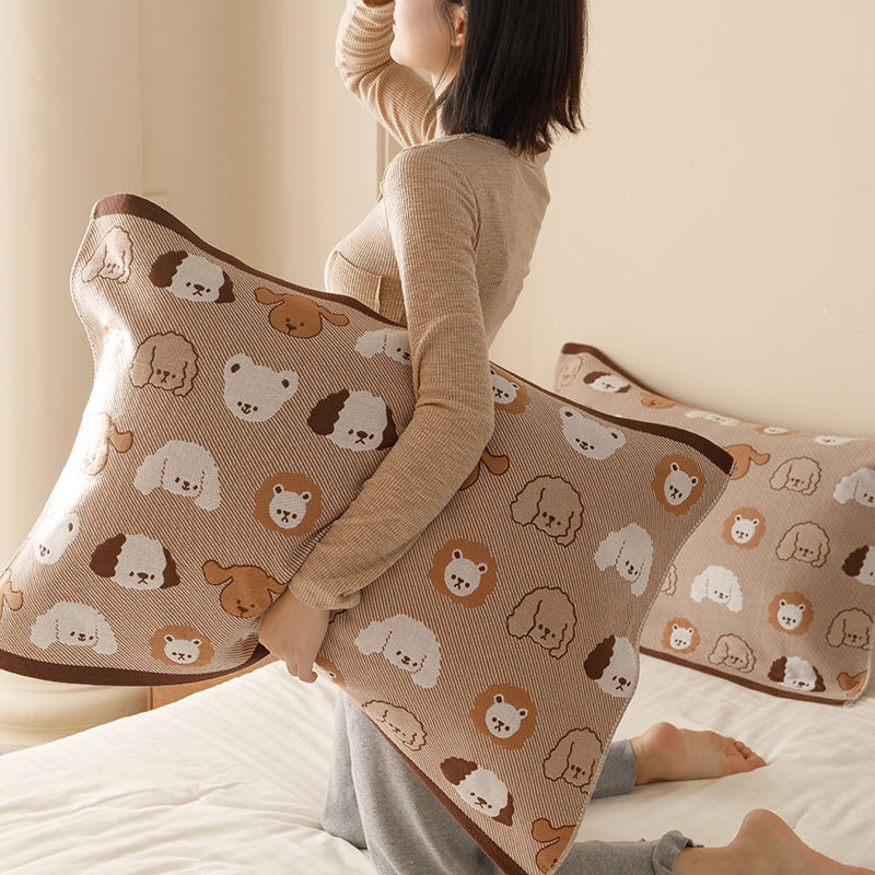 Super Absorbent Cartoon Pure Cotton Pillowcase Color-Woven jacquard Four-Layer 100% Cotton Gauze Pillow Cover with Cotton Pillow Core