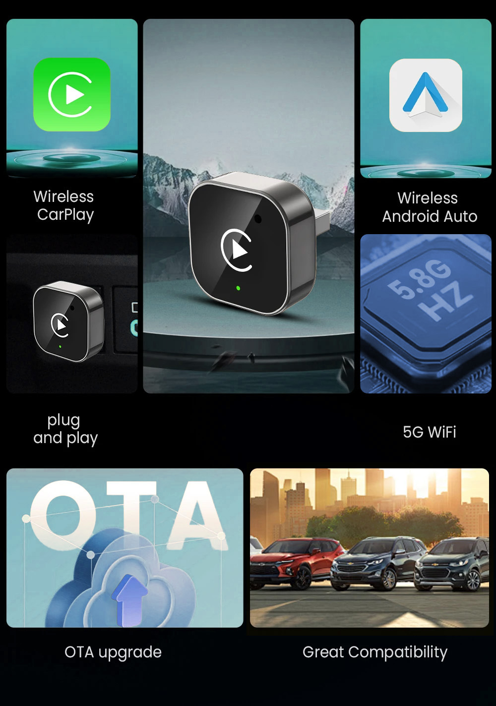 New Carplay Wired-To-Wireless Car Adapter Box, Apple and Android Dual-Mode Automatic Connection, Fast Connection