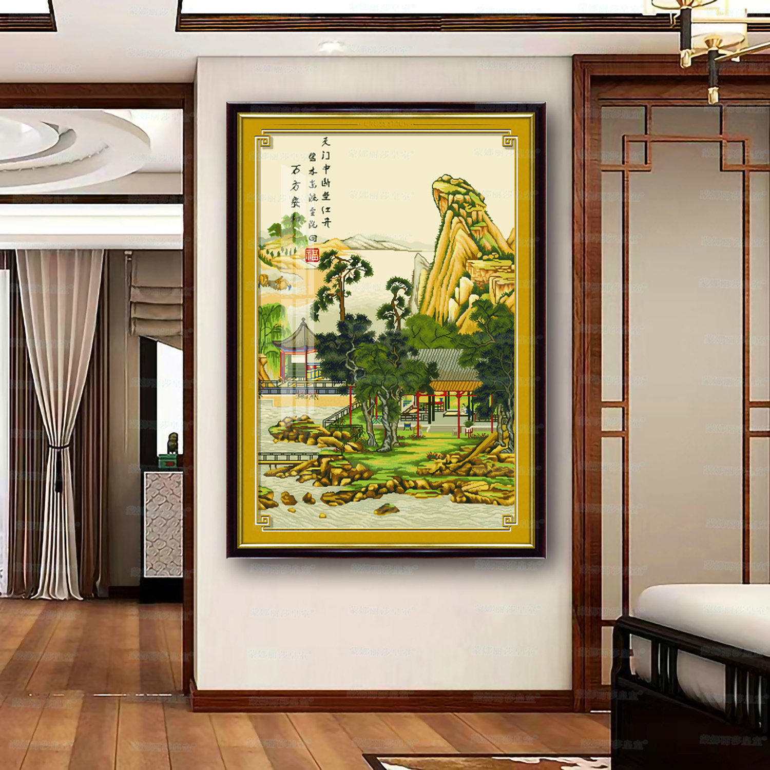Mona Lisa Real bordado cruzado Wan Fang Anhe nuevo estilo chino decoración paisajística de la sala de estar image 2
