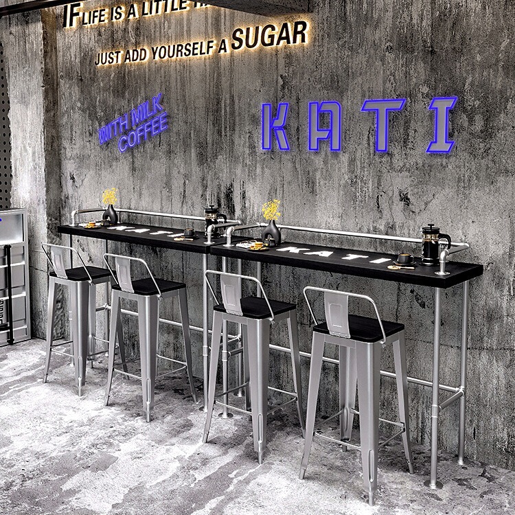 Milk Tea Shop Tables and Chairs Against the Wall, Narrow Tables, Long Tables, Bar High Tables, Balcony Simple Dining Tables, Commercial Table and Bar Combinations