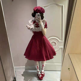 女新款波点蝴蝶结连衣裙2025洛丽塔拼接子法式夏季甜美显瘦裙收腰