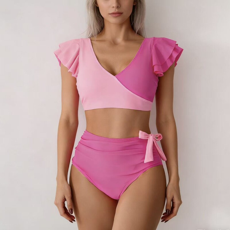 Amazon 2025 New Bikini Two-Piece Swimsuit for Women, European and American Style High-Waisted Swim Shorts, Bikini Swimwear Wholesale