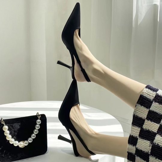 2023 Spring New Design Niche Black Professional Pointed Stiletto Heel All-match Sandals Toe Women's Shoes