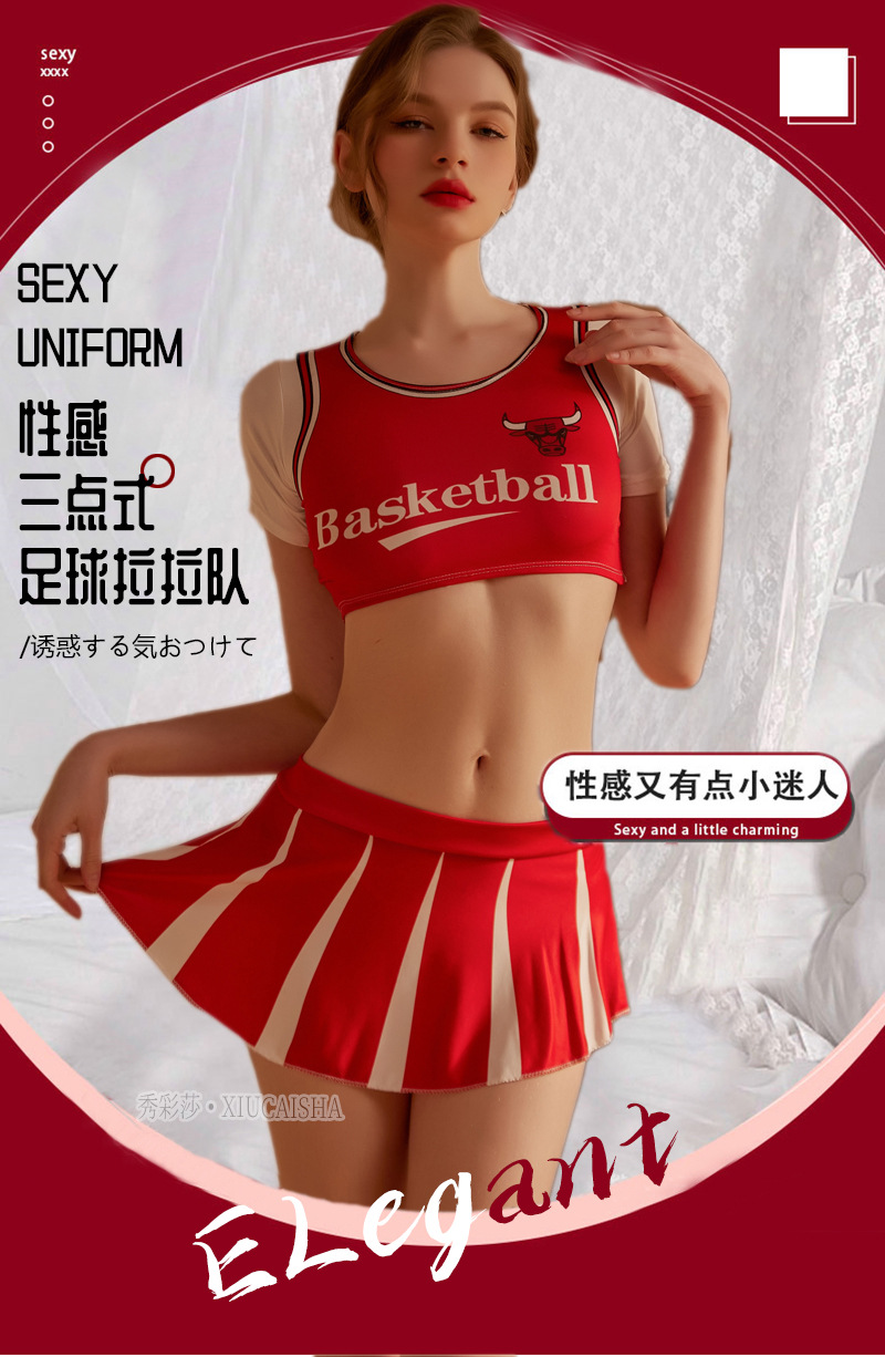 Cheerleader Roleplay Costume Set with Top, Mini Skirt and Thong — detail image 1