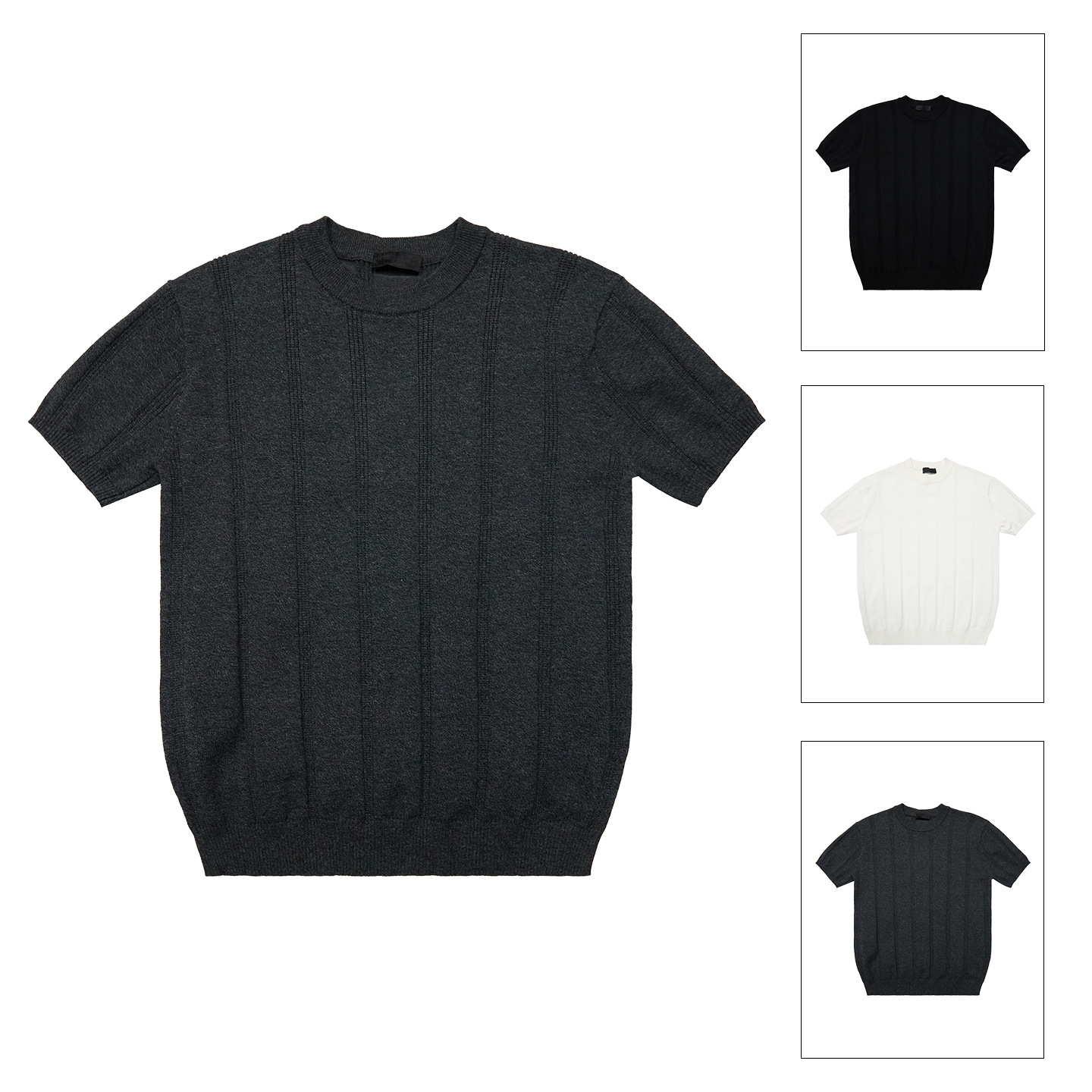 Row Old Money Light Luxury Jacquard Vertical Texture Casual Versatile Solid Color Round Neck Short Sleeve T-Shirt Knitted Tee Unisex