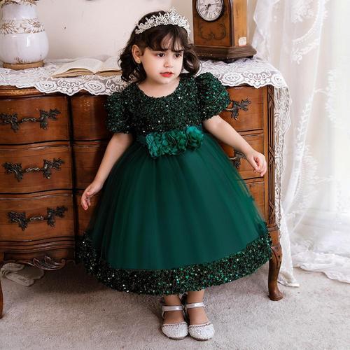 Amazon flower child dress little girl wedding dress glittering flower chiffon dress first birthday girl baby princess dress