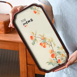 小巧如意窗花本色茶托盘手工雕刻窗花纹便携不占地茶桌必备