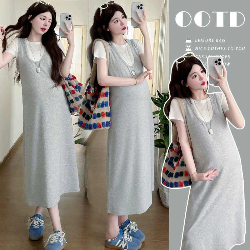 Одежда для беременных 2025: новое платье для лета, высококачественная одежда для беременных, короткий рукав, топ, жилет, юбка для лета