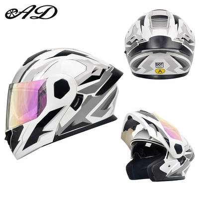 Safety Helmet, Flip-Up, Breathable for Summer, Motosiklet kaskı (dəbilqə) - dot3c-white-mecha-colorful-mirror-hd-mirror-m-size-55-56cm