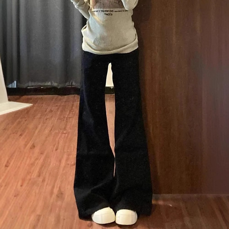Spice Girls Black Low Waist Trumpet Jeans Women's 2024 Autumn New Loose Straight Tube Drape Pants