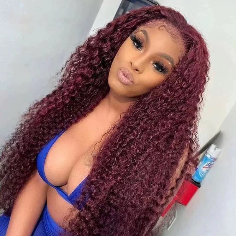 Aliexpress Rose Net Chemical Fiber Full Head Wig European and American Women's Long Curly Hair Burgundy African Small Curly Wig