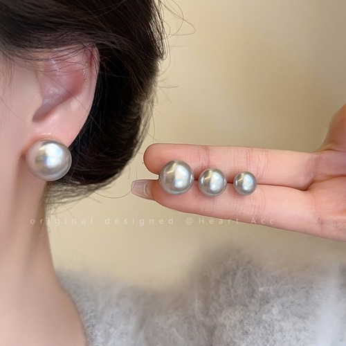 Shi Family Genuine Black Grey Pearls Earrings for Women, Light Luxury, High-End, Elegant, Versatile Earrings for 2024 Fashion Accessory