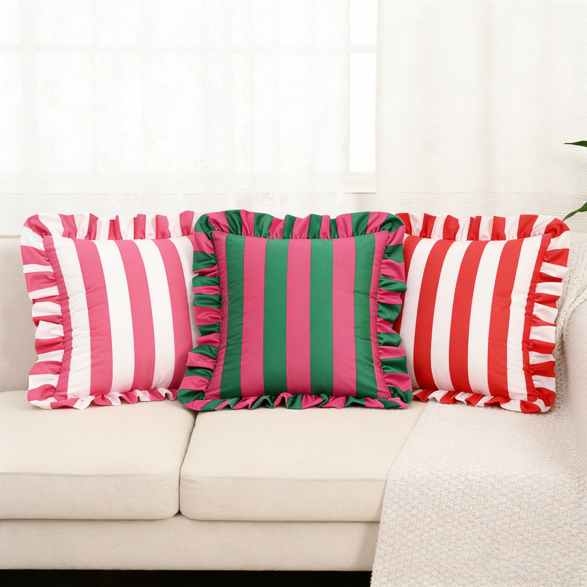 Inswind estriado coreano holandés veludo hoja de loto borde abraza funda de almohada americana sofá de la sala de estar decoración de cojín de cabecera