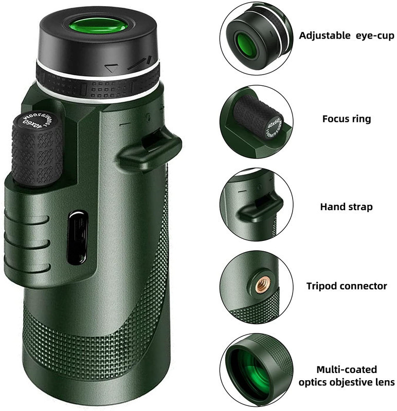 40x60 monocular de alta potencia HD telescopio verde baja luz de visión nocturna telescopio teléfono móvil gafas transfronterizas al por mayor