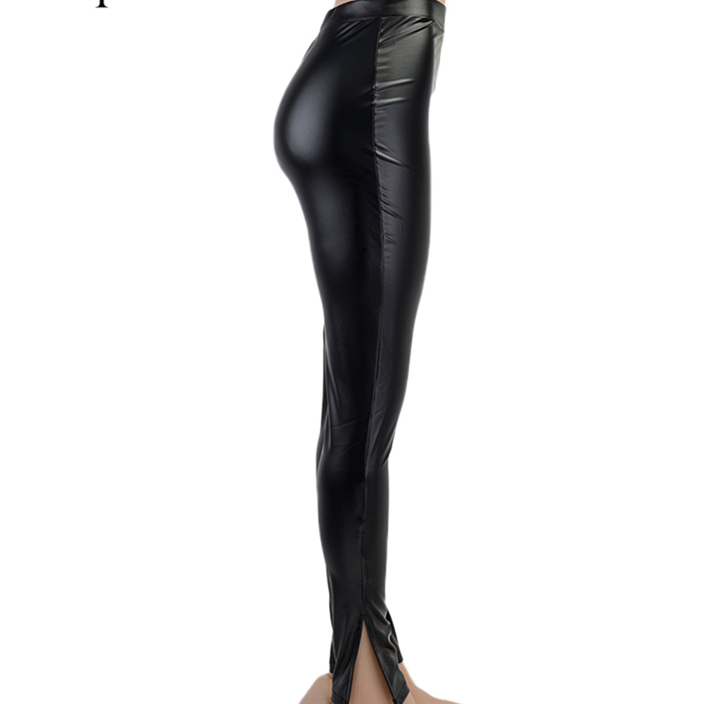 Mid Waist PU Leather Slim Pants NSYMA69392