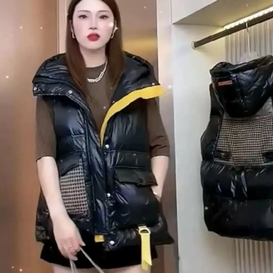 欧洲站羽绒马甲女2022秋冬新款拼接小个子时尚羽绒服马夹外套甜美