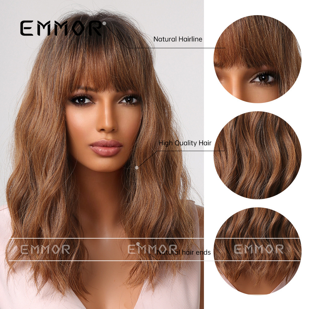Nueva peluca transfronteriza europea y americana flequillo femenino de longitud media pelo rizado largo multicolor opcional peluca esponjosa natural cubierta de la cabeza completa
