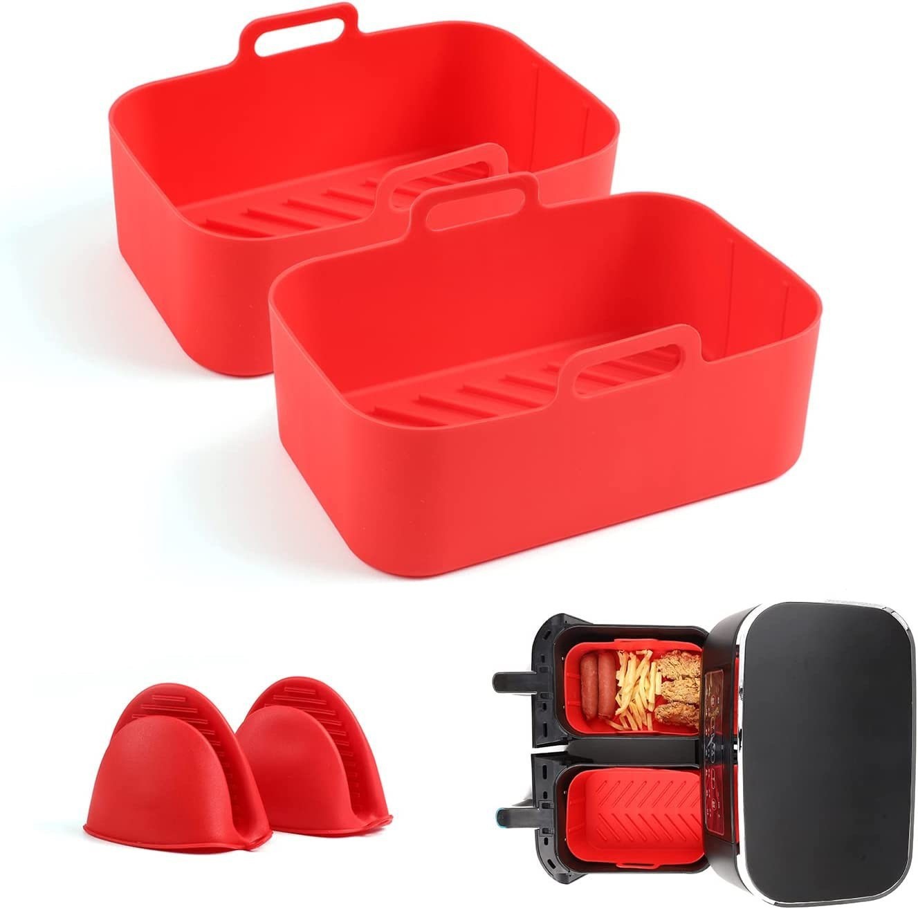 Rectangular de doble olla de silicona sartén freidora de aire accesorios DZ201 silicona para hornear olla de silicona