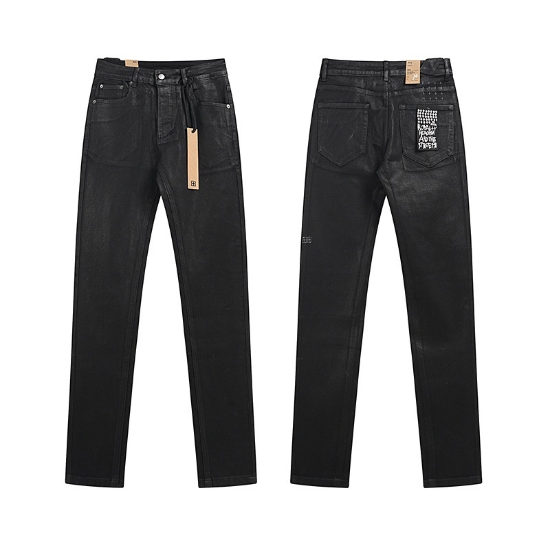 Ksubi トレンディなパープル新 AM スプラッシュインクプリントハイストリートレトロリッピングカジュアルメンズとレディーススリムジーンズ|undefined