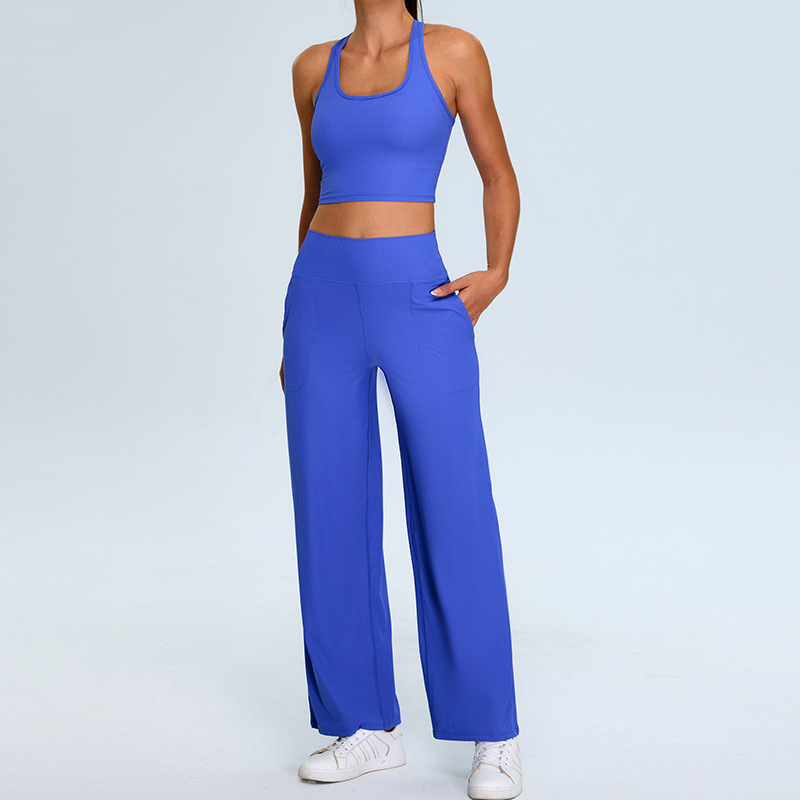 Nuevo estilo europeo y americano en forma de trabajo traje de ropa de yoga con espalda de belleza hilo femenino deportes de ocio traje de ropa de fitness de yoga recto