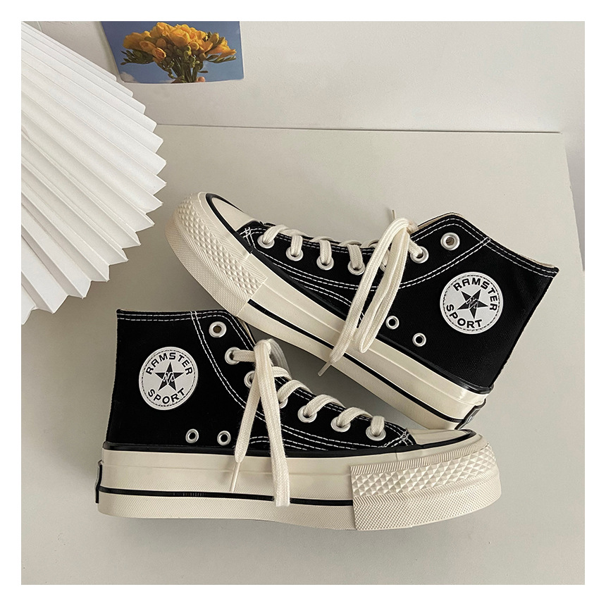 High-Top-Schuhe mit dicken Sohlen, klassische Canvas-Schuhe für Damen, Ulzzang Hong Kong-Stil, vielseitige 2022 neue koreanische Version von Schuhen_voghion.com