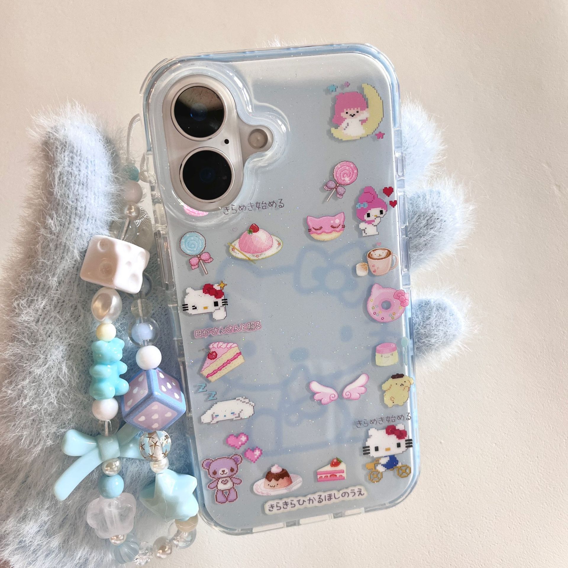 Linda ilustración de gato de brillo KT para Apple 16 funda para teléfono móvil 15ProMax cadena 14Pro femenino 13 nuevo 16Pro