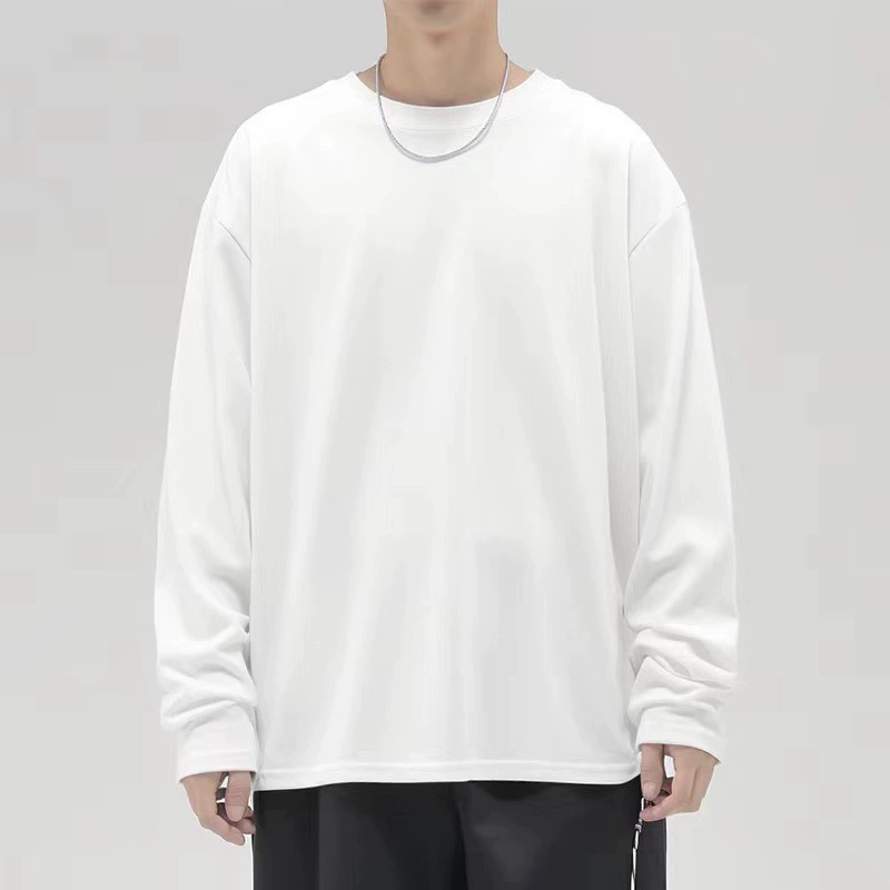 Футболка с длинными рукавами мужская весна и осень свободная свитер сплошной цвет