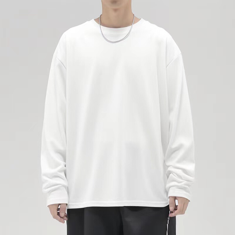 Long-sleeved T-shirt Men's Spring and Autumn Loose Sweater Solid Color All-match Teenager Inner Base Shirt Round Neck Top