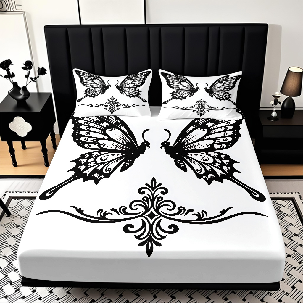 TEMU / JIT Transfronterizo para la serie de mariposas multicolores 3D impresión digital cama cama almohada kit de diseño se puede fijar