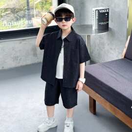 男童夏季套装2026新款儿童服装短袖衣服痞帅潮酷小男孩洋气两件套