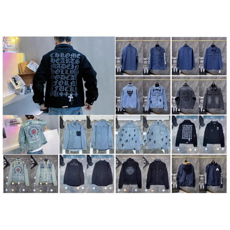 Cross-Border Chrome Heart Casual Loose-Fitting Versatile Unisex Denim Jacket with Leather Cross Patch Trendy Cross-Border Chrome Heart Casual Loose-Fitting Versatile Unisex Denim Jacket with Leather Cross Patch Trendy