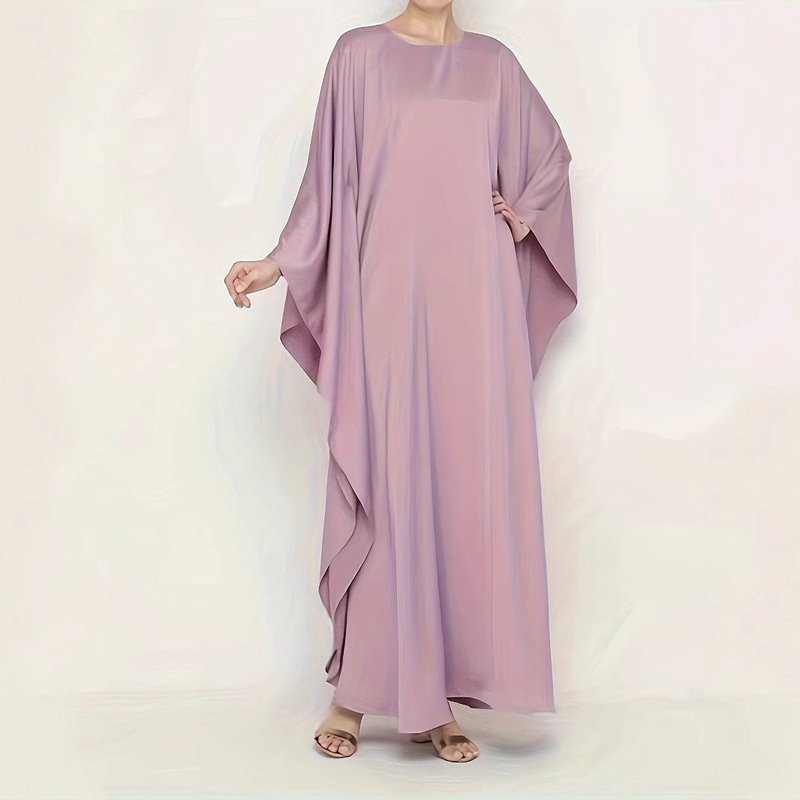 Satin Turkish Robe Elegant Elegant Long-Sleeved Extra Long Bat Sleeves Large Sleeves Elegant Robe Dress