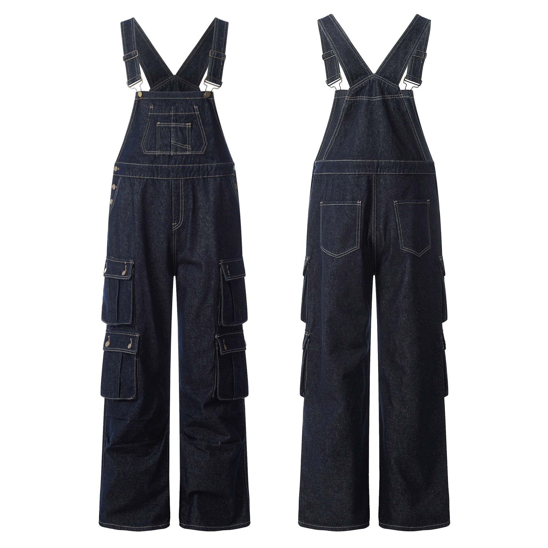 逆匠美式潮流个性卡通刺绣工装牛仔背带裤男女情侣款水洗直筒连体