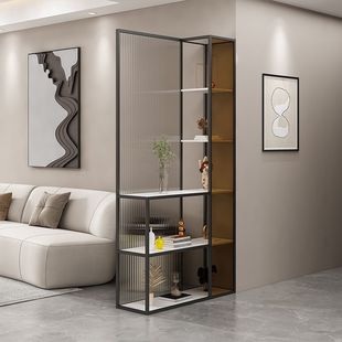 Tempered Glass Screen Partition for Living Room, No-Drill Entryway Cabinet Display Shelf