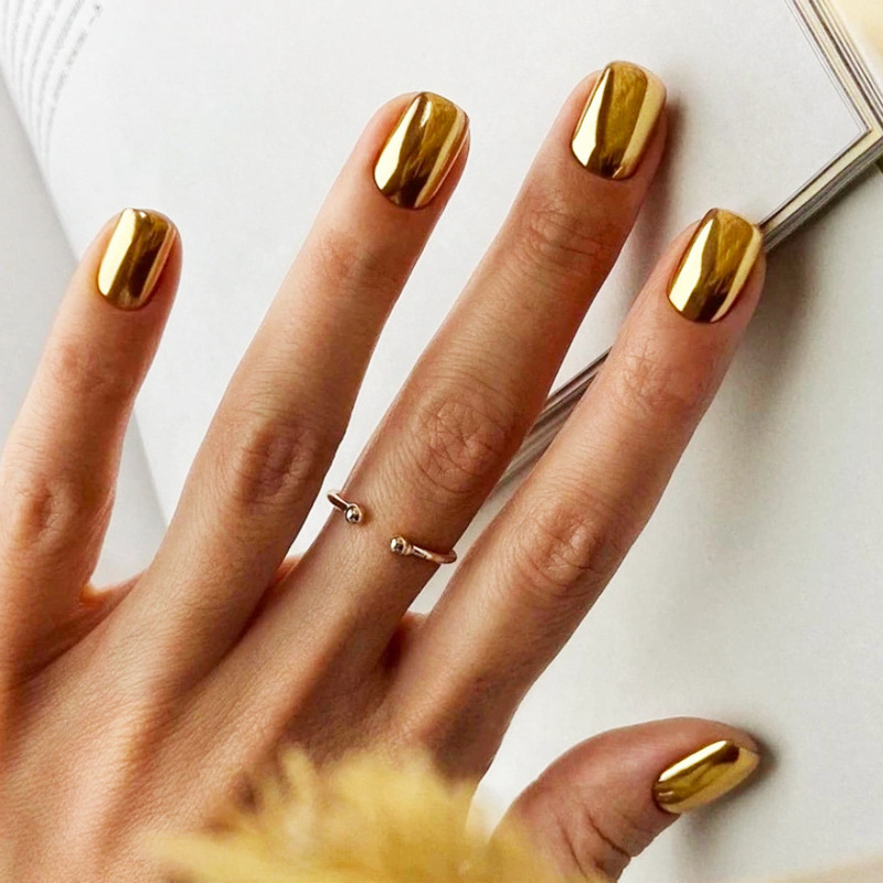 Gold mirror wearing a ins net red with fake nails finished wholesale European square solid color cross-border