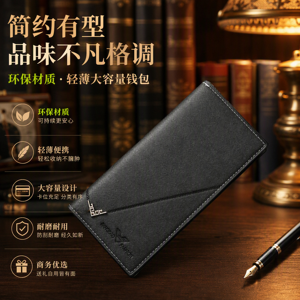 Cross-Border New Men's Fashion Long Wallet Soft Leather Wallet Clutch Bag Large Capacity Business Bag Multi-Card Slot Card Holder
