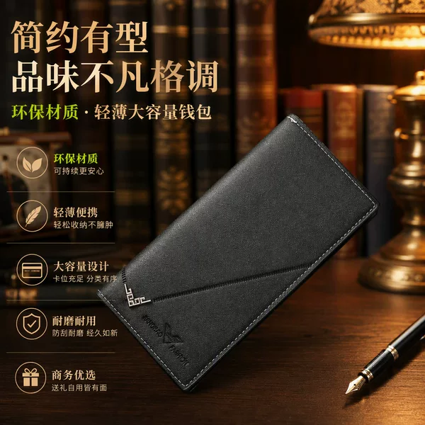 Cross-Border New Men's Fashion Long Wallet Soft Leather Wallet Clutch Bag Large Capacity Business Bag Multi-Card Slot Card Holder