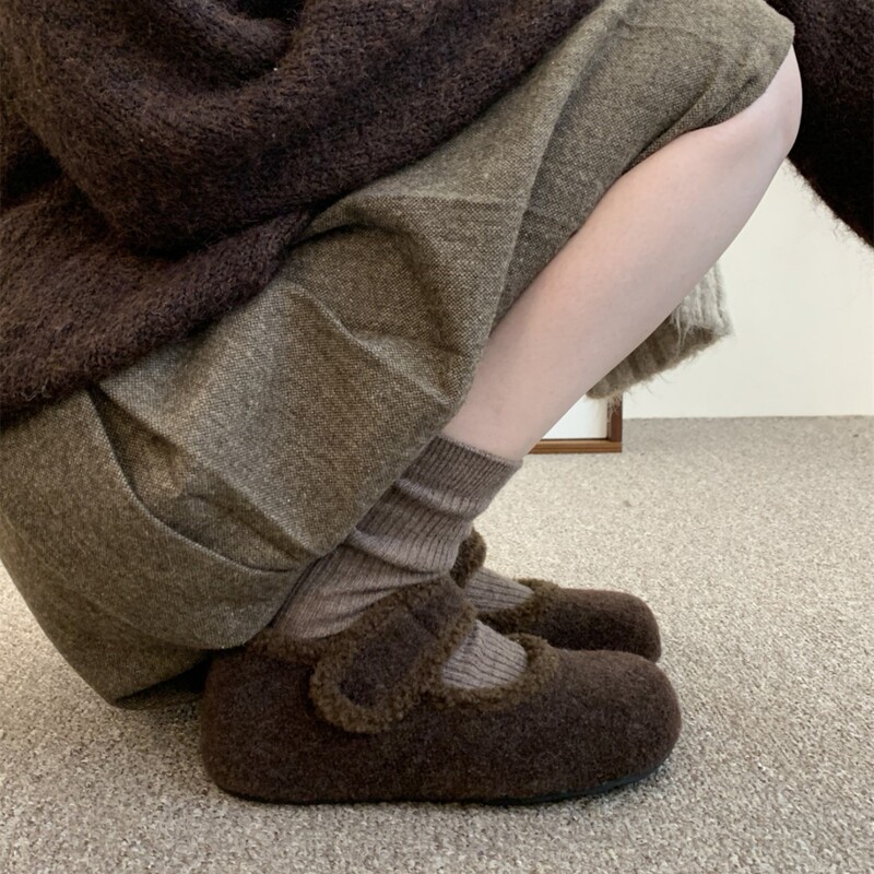 内增高厚底勃肯鞋女加绒灰色玛丽珍毛毛鞋女冬外穿韩版呢子棉鞋子|undefined