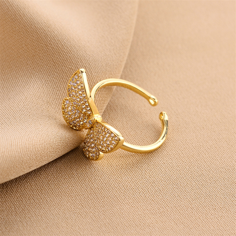 Open Ring Classification One Size Ring Size 1 Piece Quantity Fashion Butterfly Copper Plating Inlay Zircon Open Ring 1 Piece
