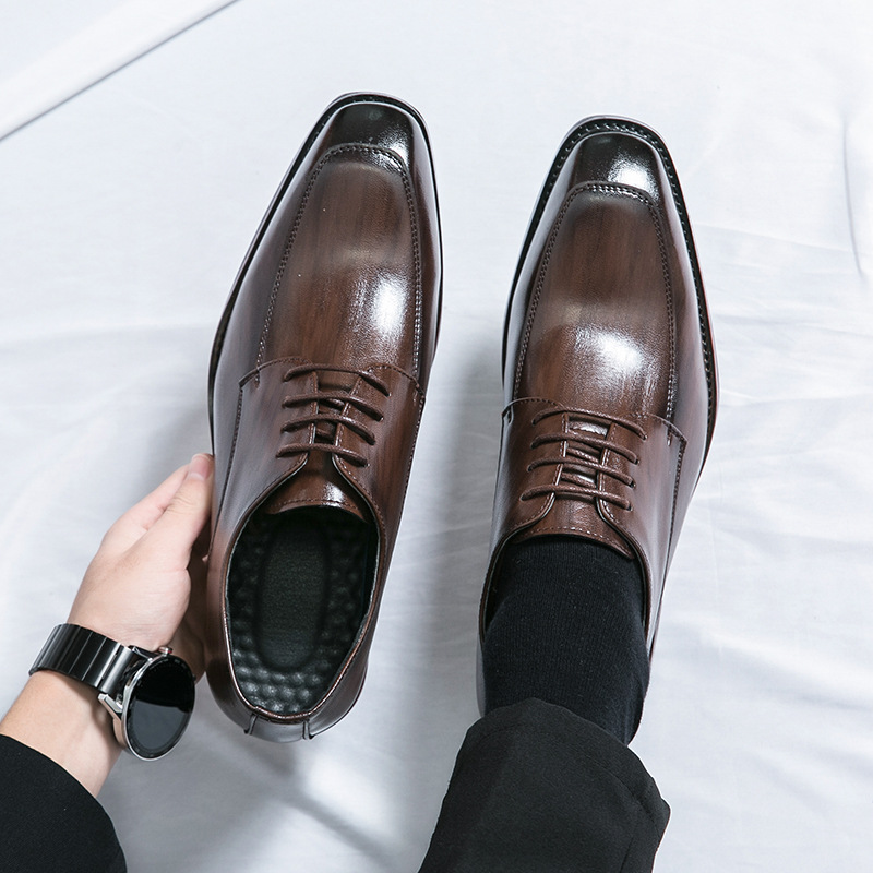 Comercio exterior al por mayor calzado de cuero cuadrado de estilo británico talón grueso vestido de negocios zapatos casuales de novio zapatos casuales de hombre image 4