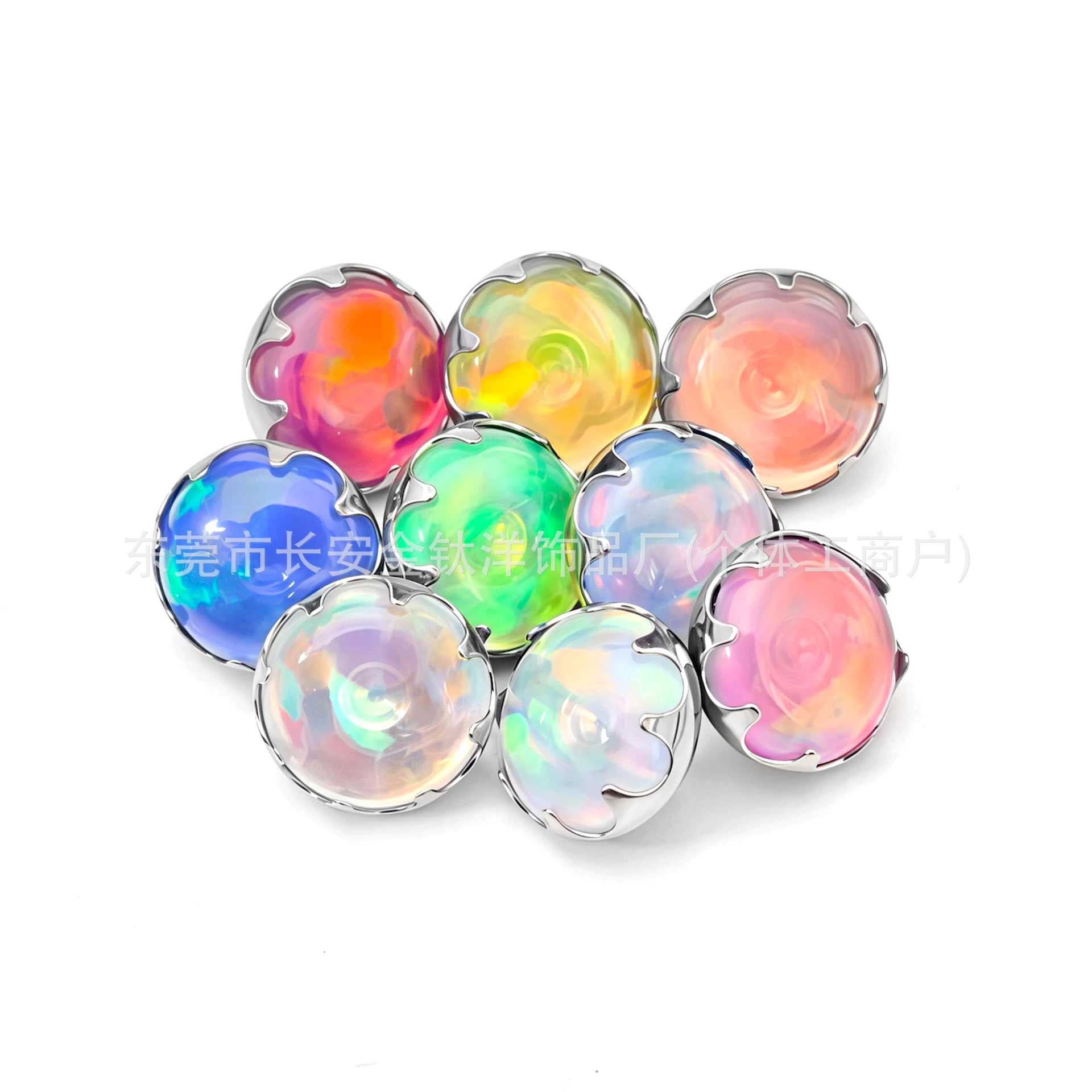 F136 Titanium Serrated Jelly Aurora Opal Embedded Lip Piercing Ear Piercing Navel Piercing G23 Titanium Alloy Body Jewelry detail image 8